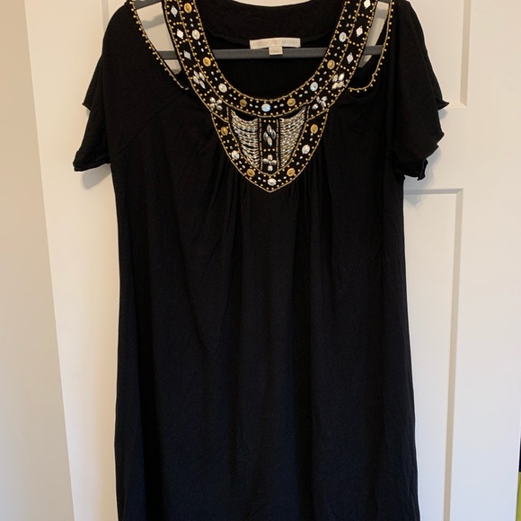Boston Proper Dresses & Skirts - Boston Proper cold shoulder black dress with beaded detail
